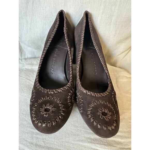 JACK ROGERS Chocolate Brown Suede Pumps Heels Size 8/9 stitched classy suede - Picture 3 of 16